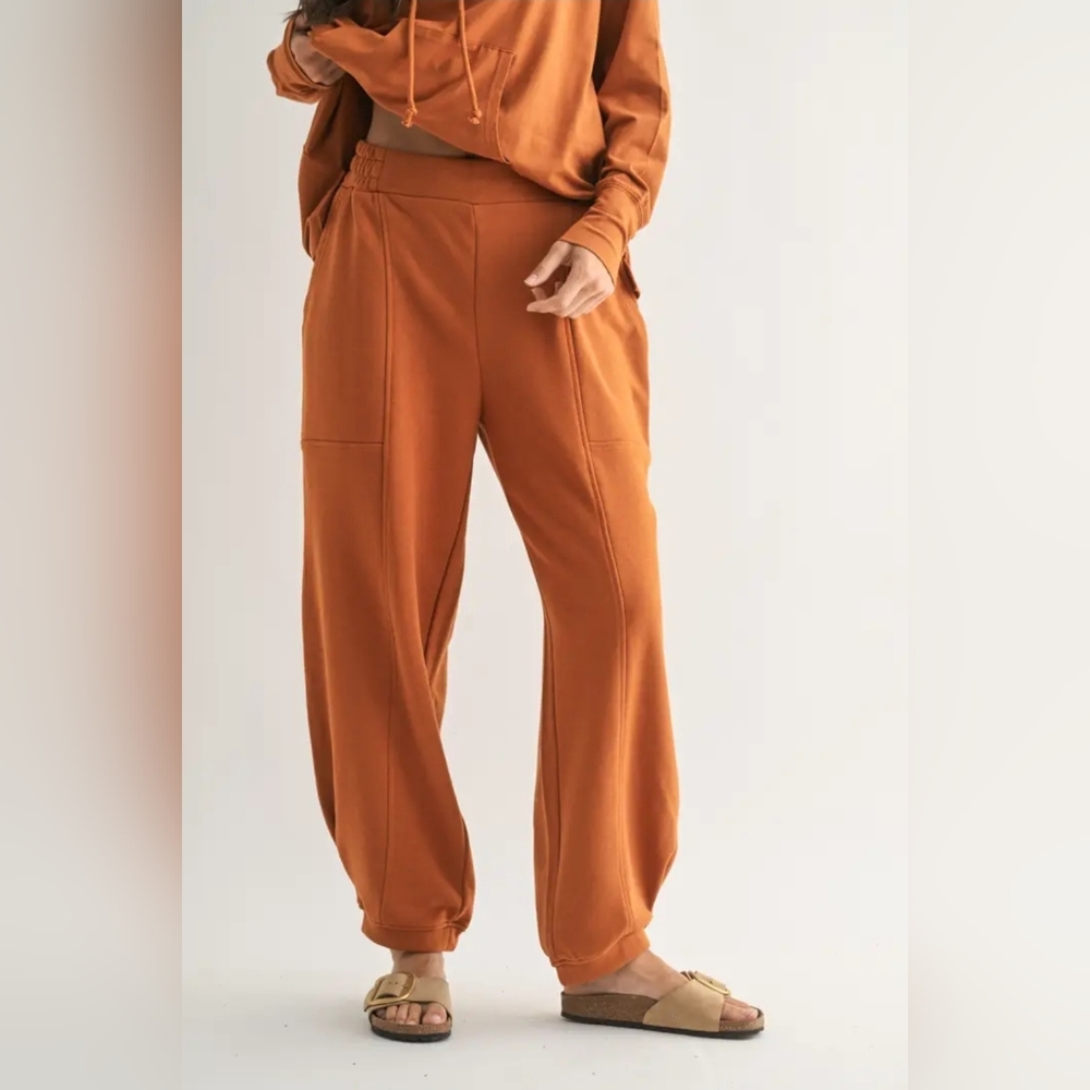 Relaxed High-Waist Cargo Sweatpants - Rust